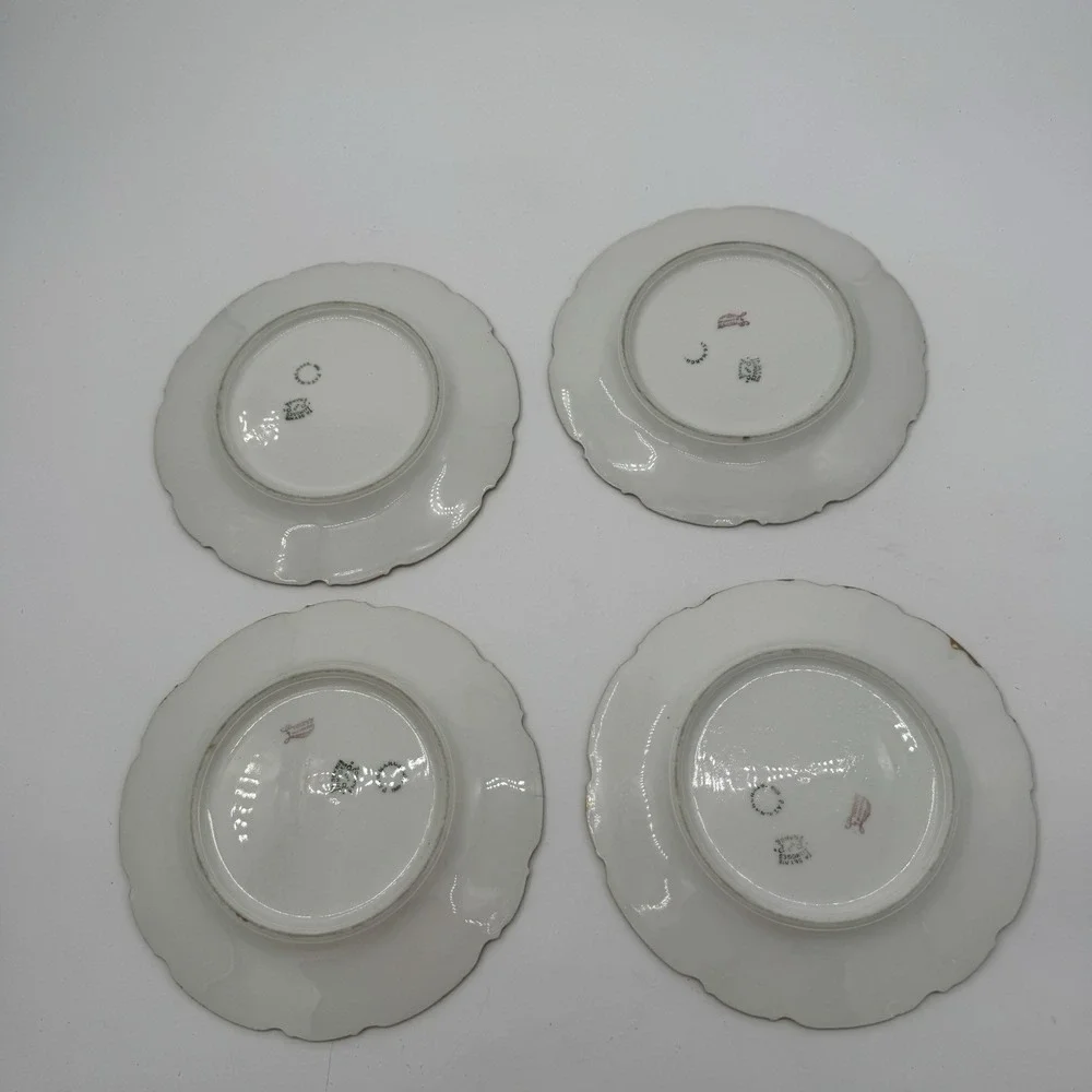 Antique 1909 Set 4 La Seynie P&P Limoges Plates Lycetts Decorators Gold Monogram